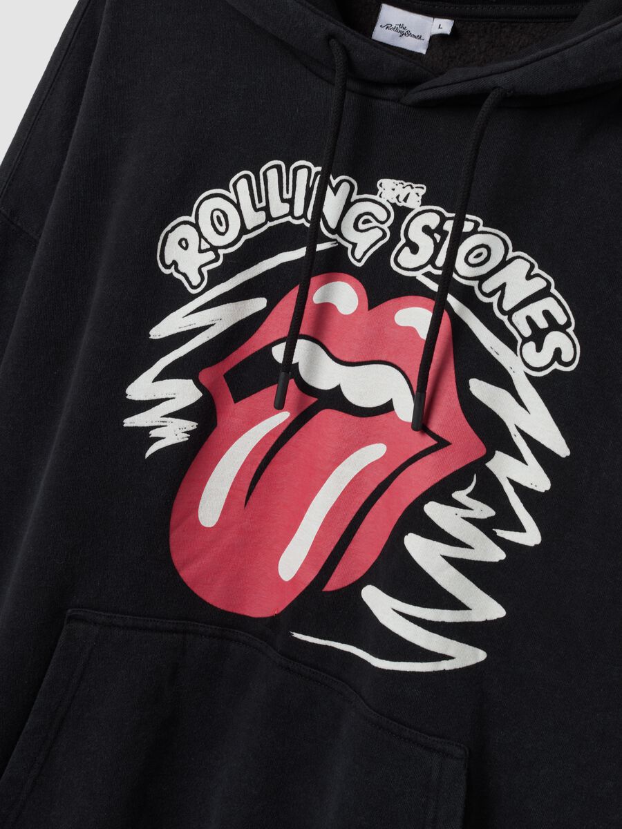 Felpa nera con cappuccio in misto cotone con stampa dei Rolling Stones_1