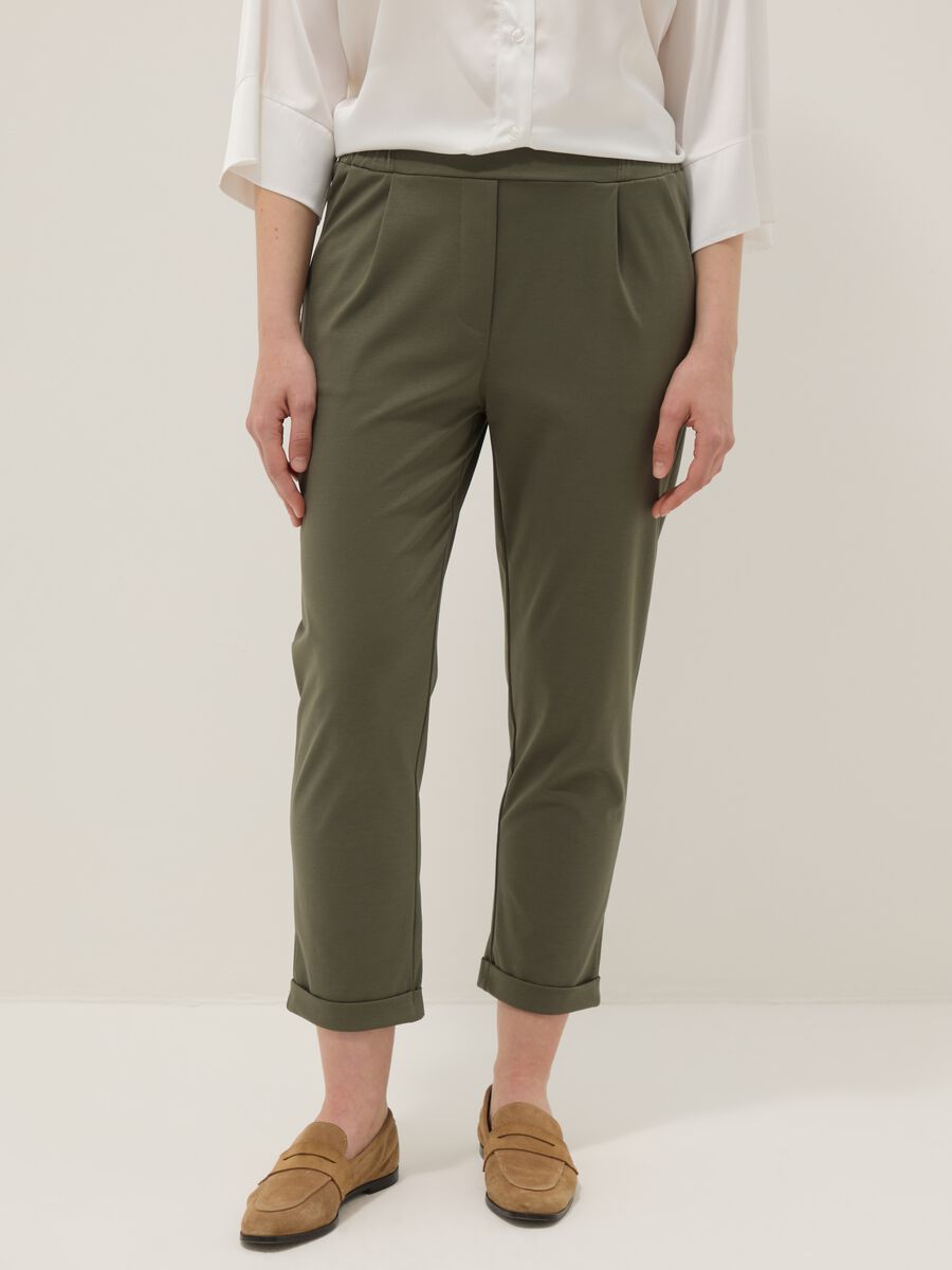 Pantaloni in misto cotone elasticizzato verdi regular fit_1