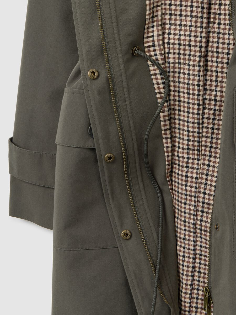 Parka in misto cotone verde regular fit con cappuccio e zip_5