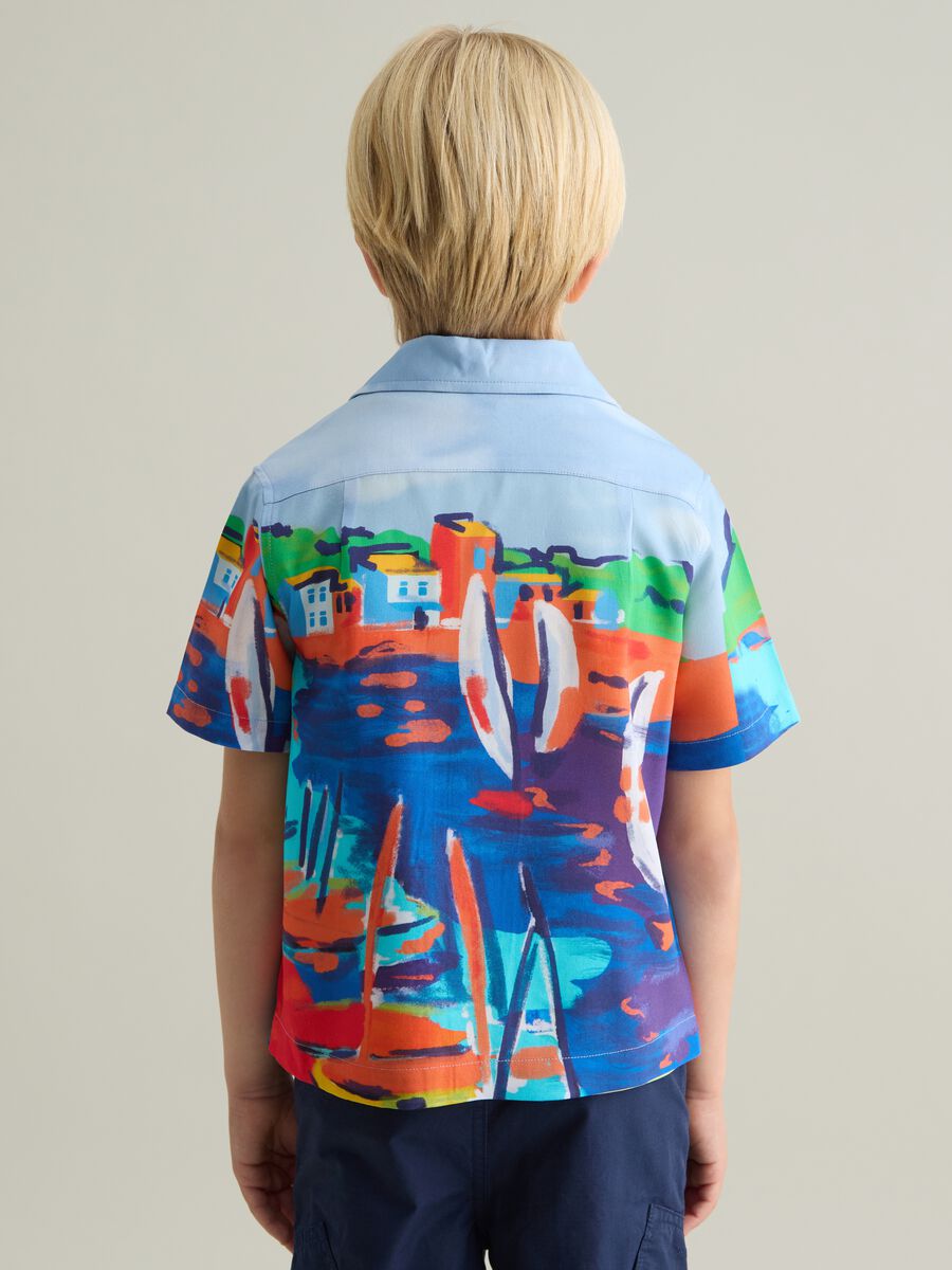 Multicolour pure viscose over fit boys' shirt with marine landscape print_2