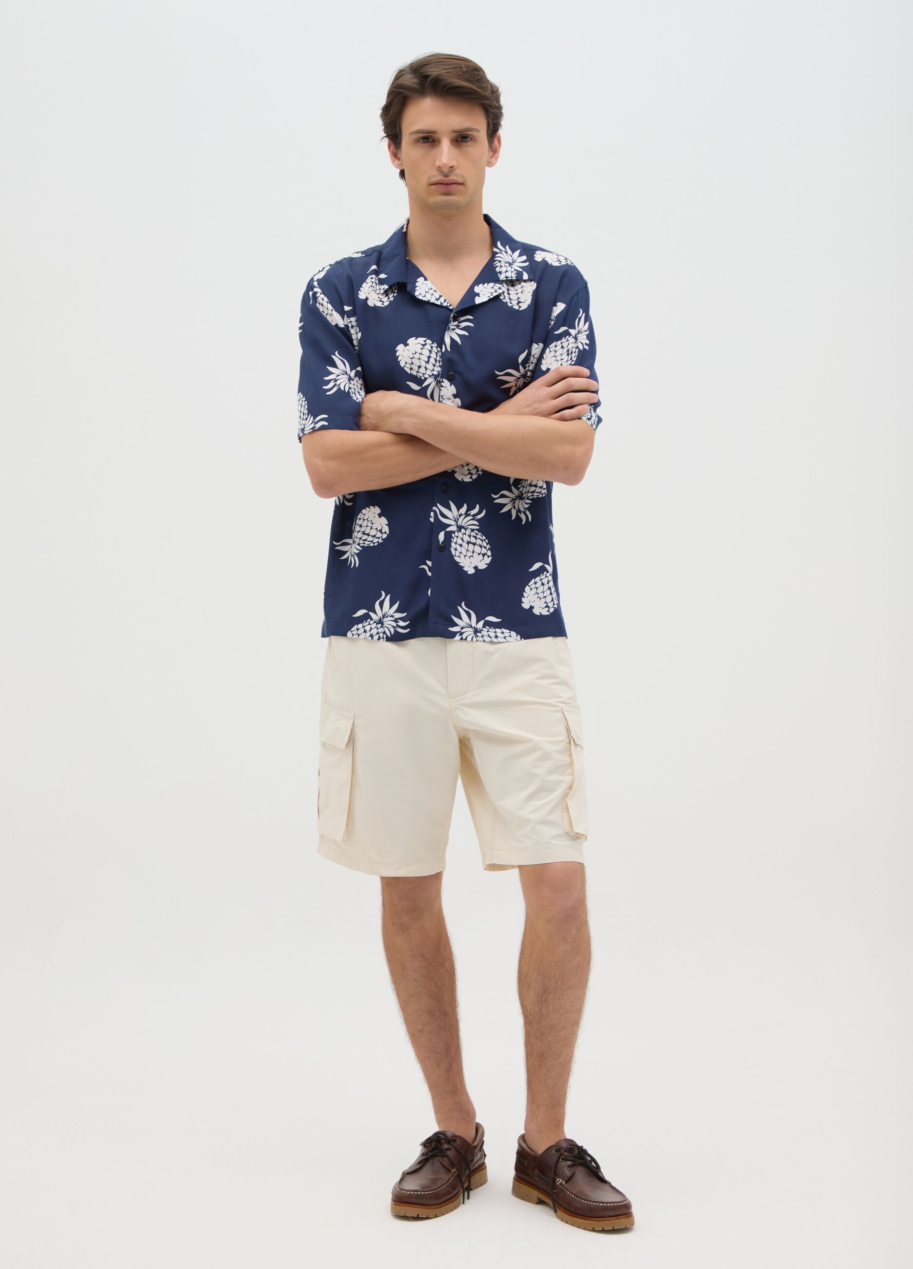 Shorts da uomo in misto cotone beige regular fit