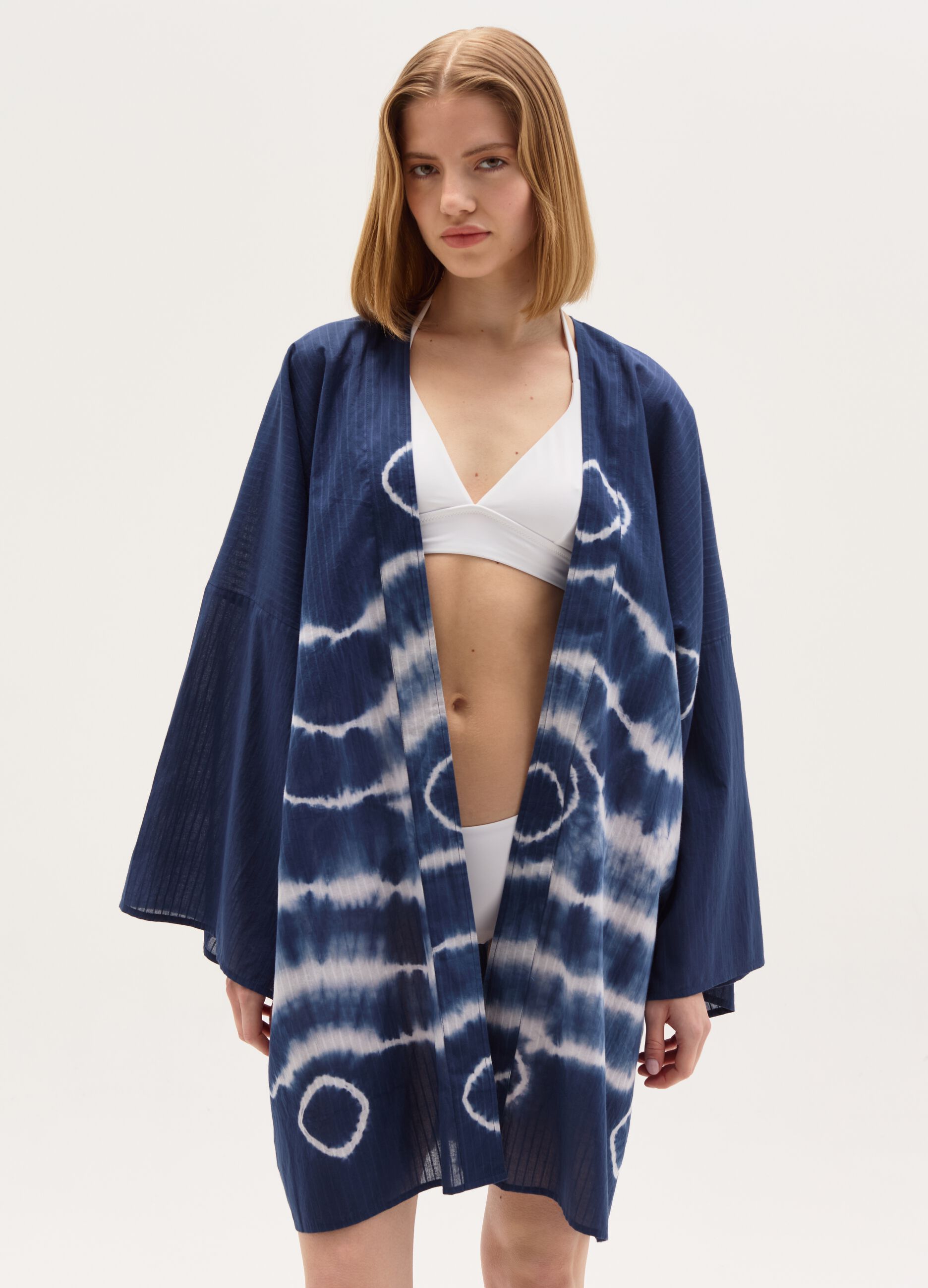 Tie-dye open beach cover-up kimono