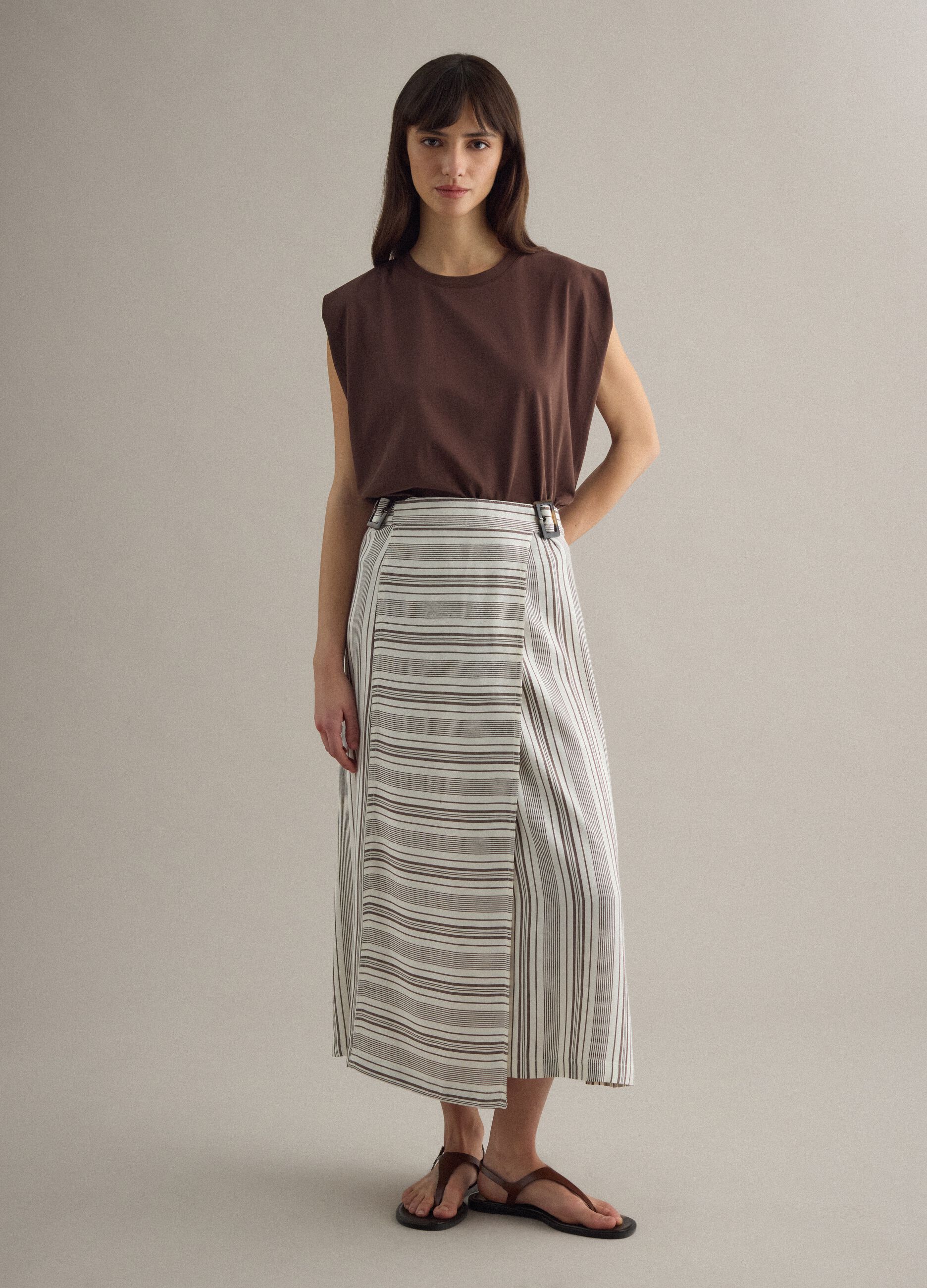 Striped maxi skirt in viscose-linen blend