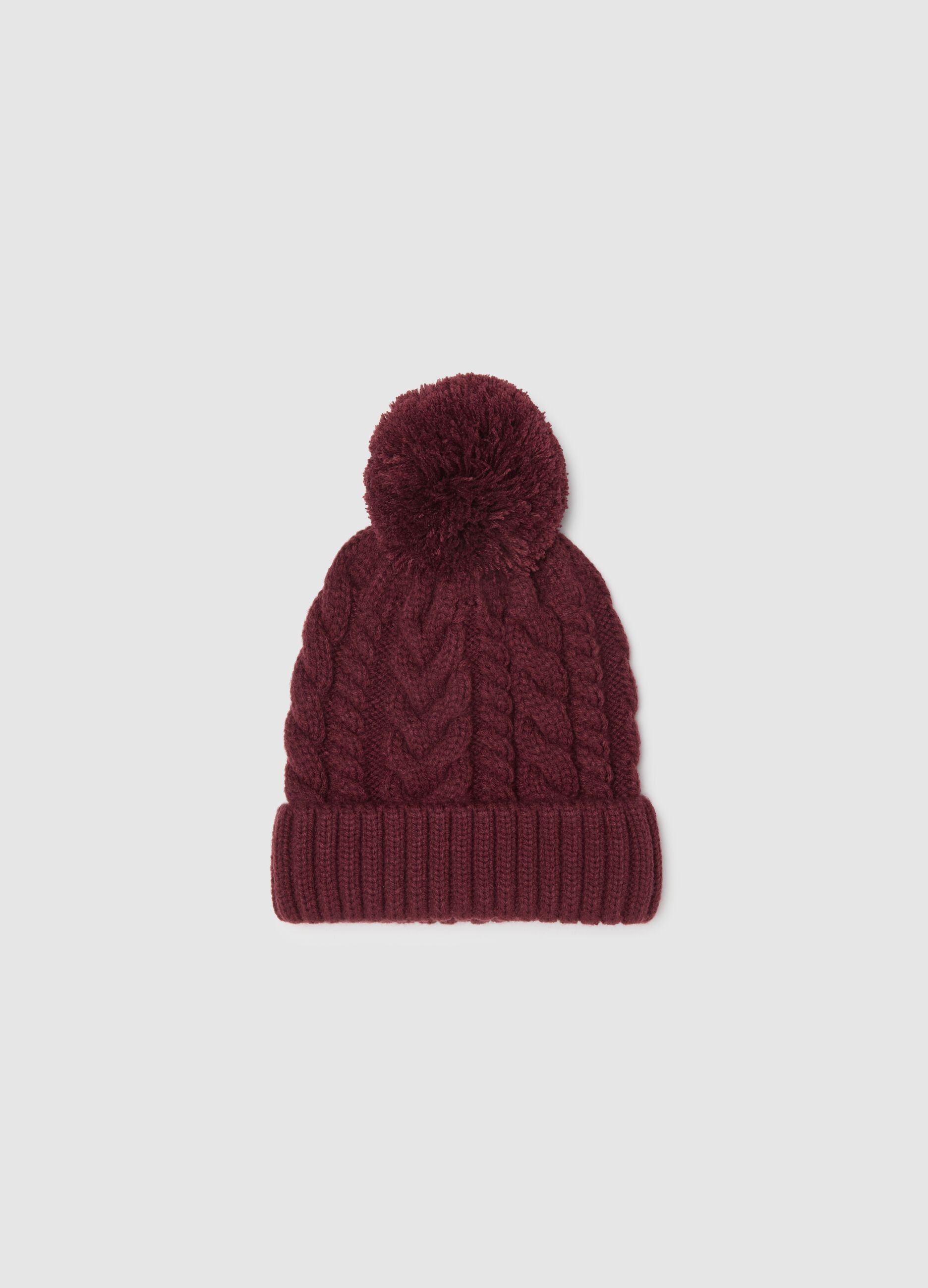 Girl's red hat with jacquard knit pompom