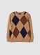 Maglione beige in pura lana con girocollo jacquard_0