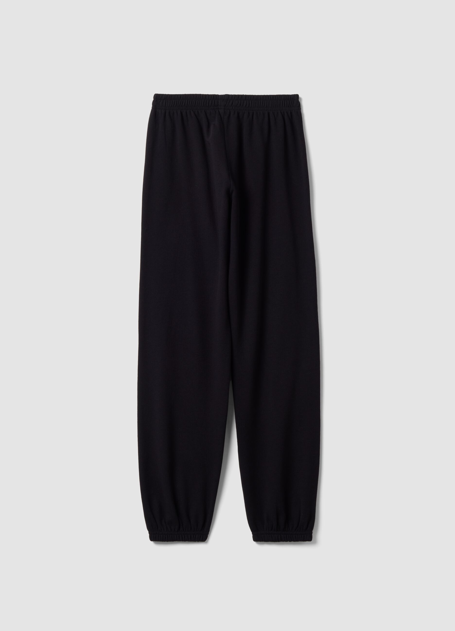 Black organic cotton-blend jogger trousers with printed detail for girls