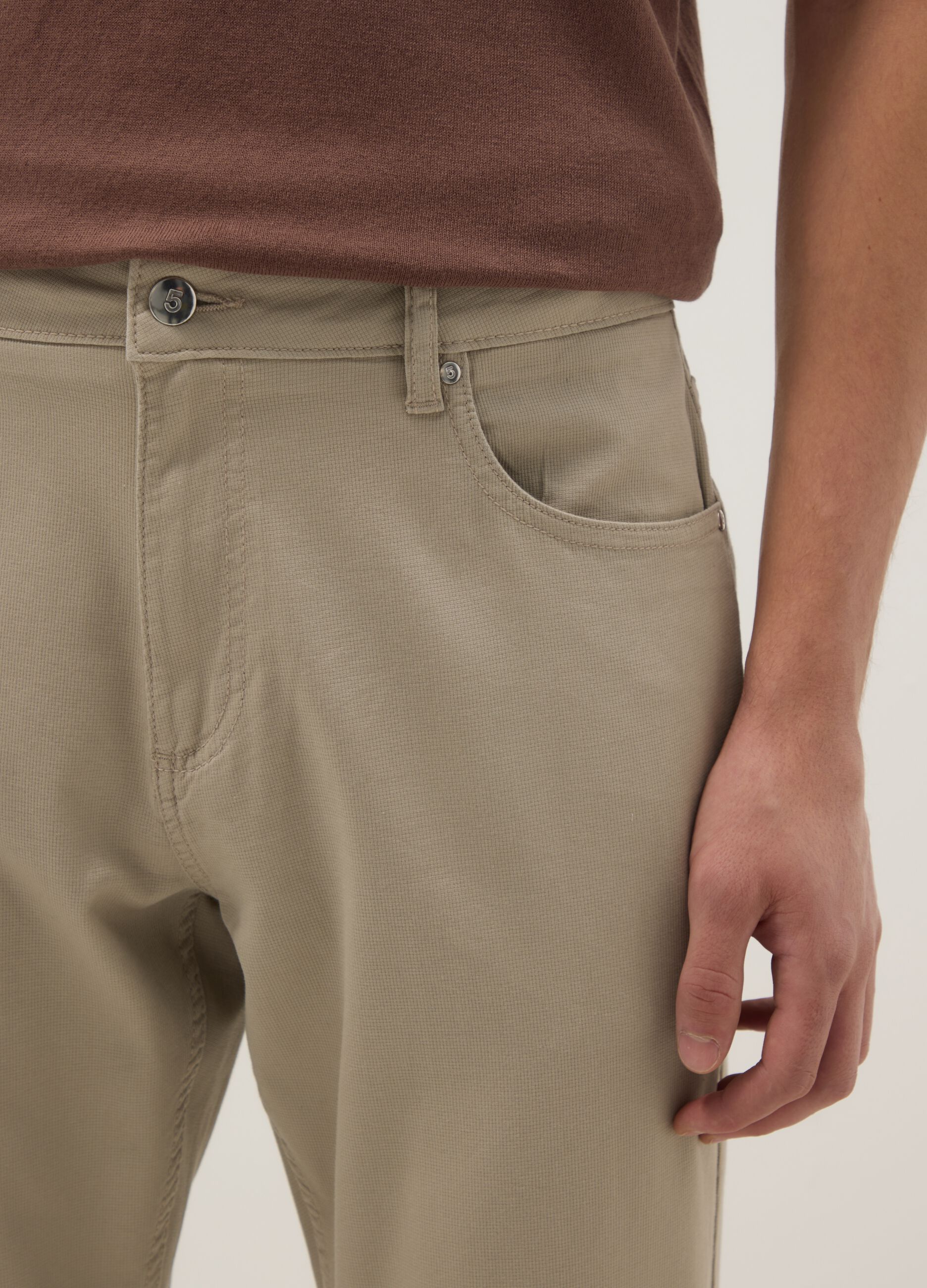 Regular fit beige cotton stretch trousers