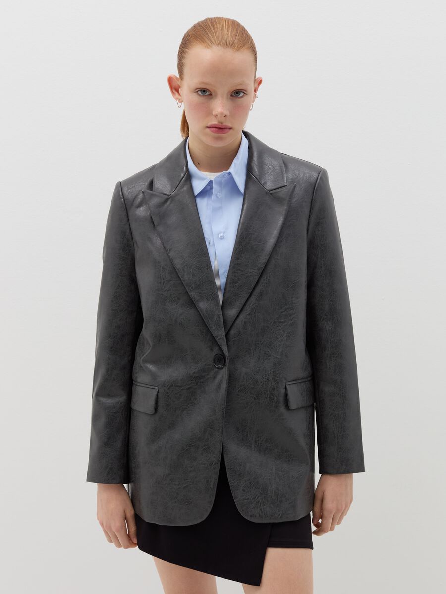 Glossy-effect acid-wash blazer_0