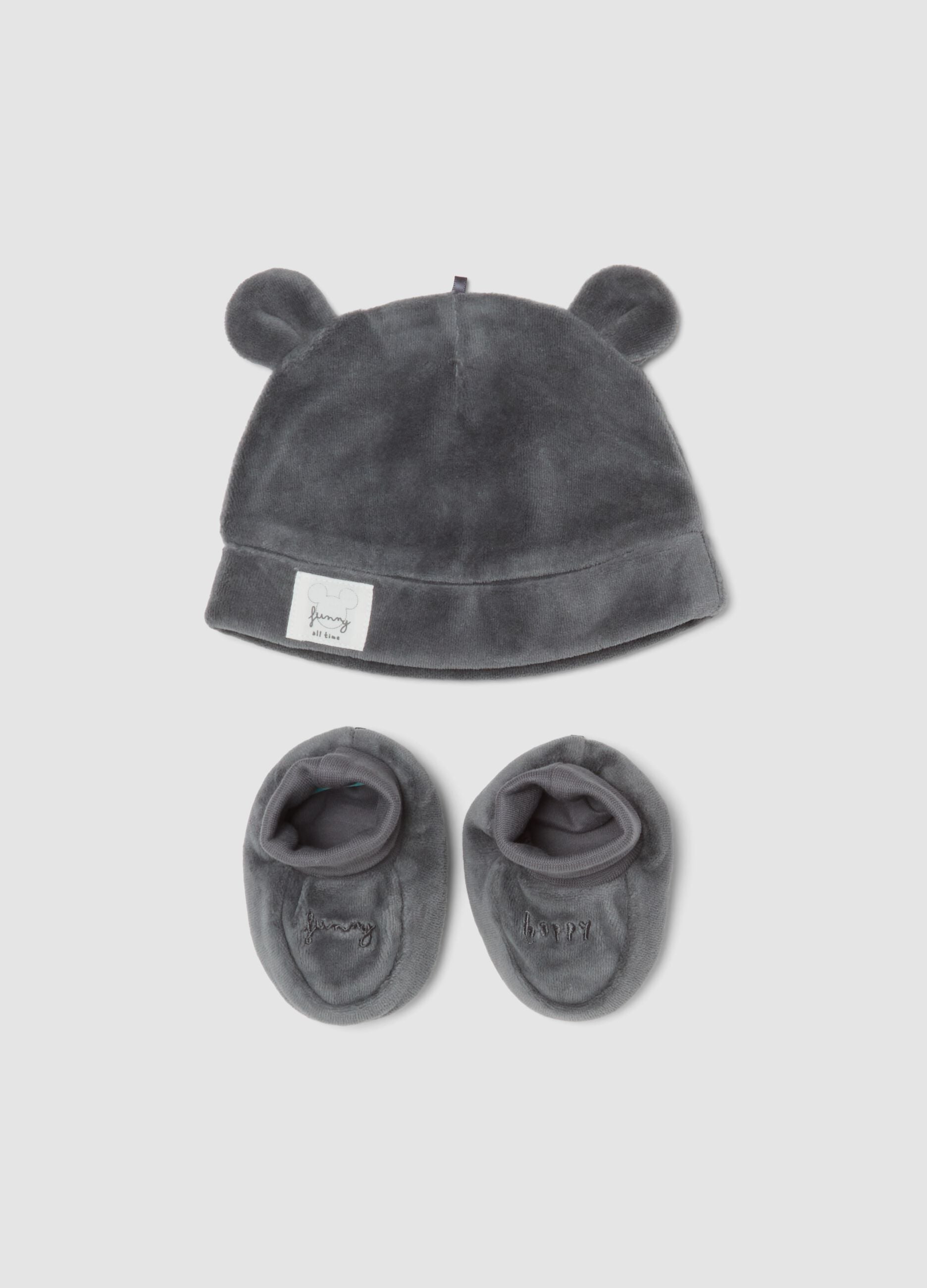 Grey Mickey Mouse baby set with hat and plush-effect booties