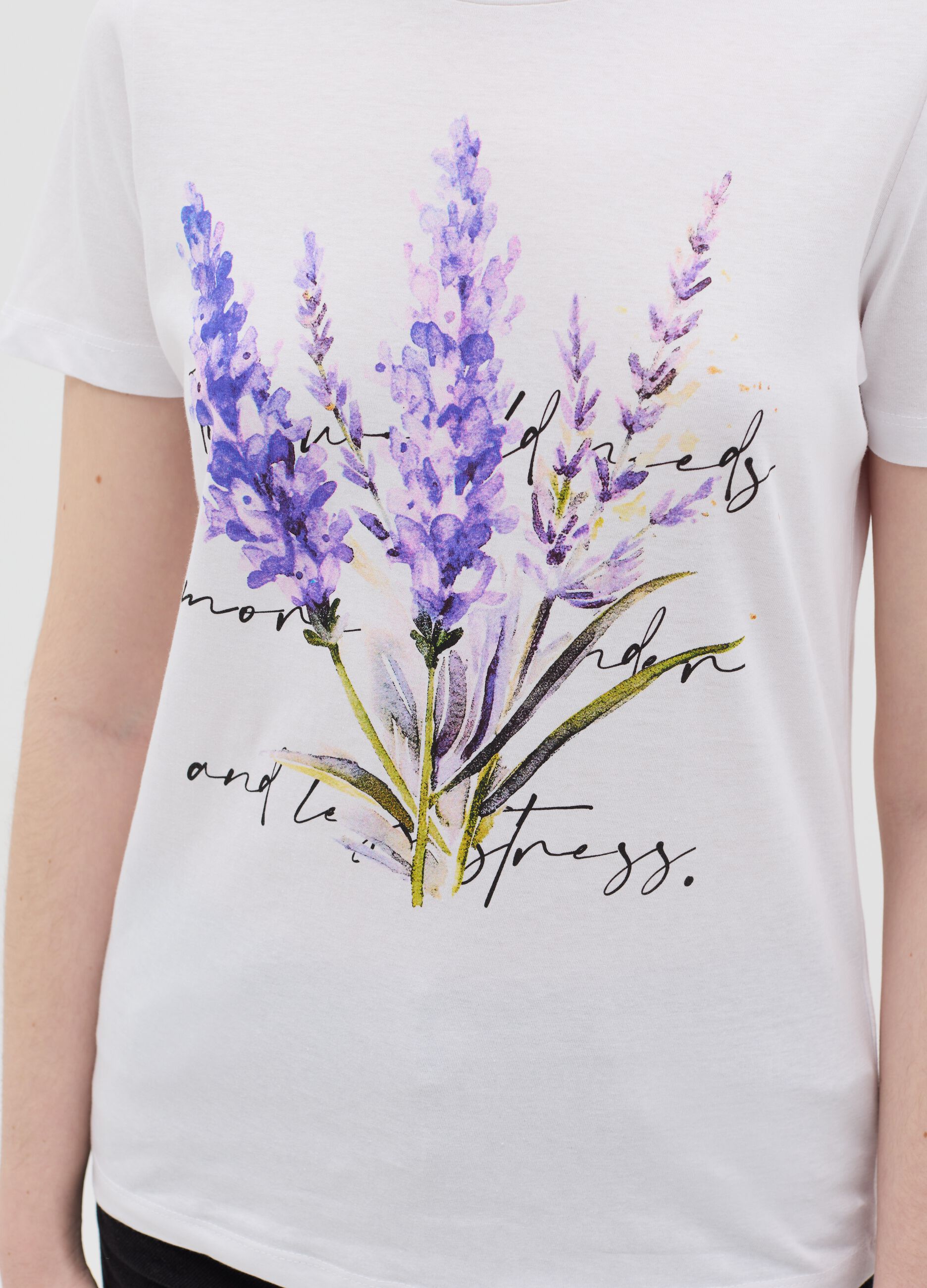 White cotton T-shirt with flower print