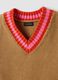 Brown cotton-blend V-neck gilet with contrast trim for girls_5