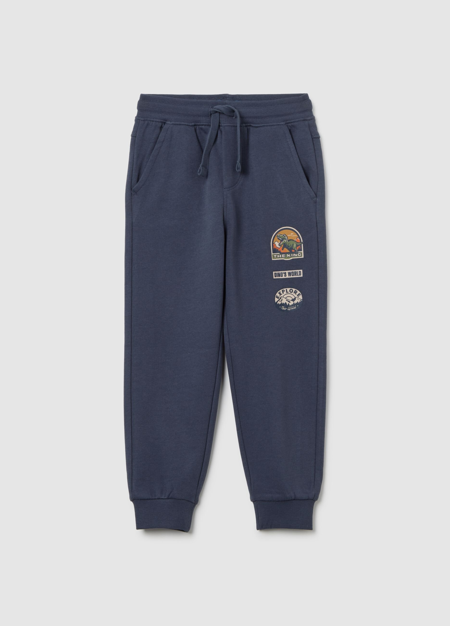 Children's blue trousers in pure cotton regular fit with prints