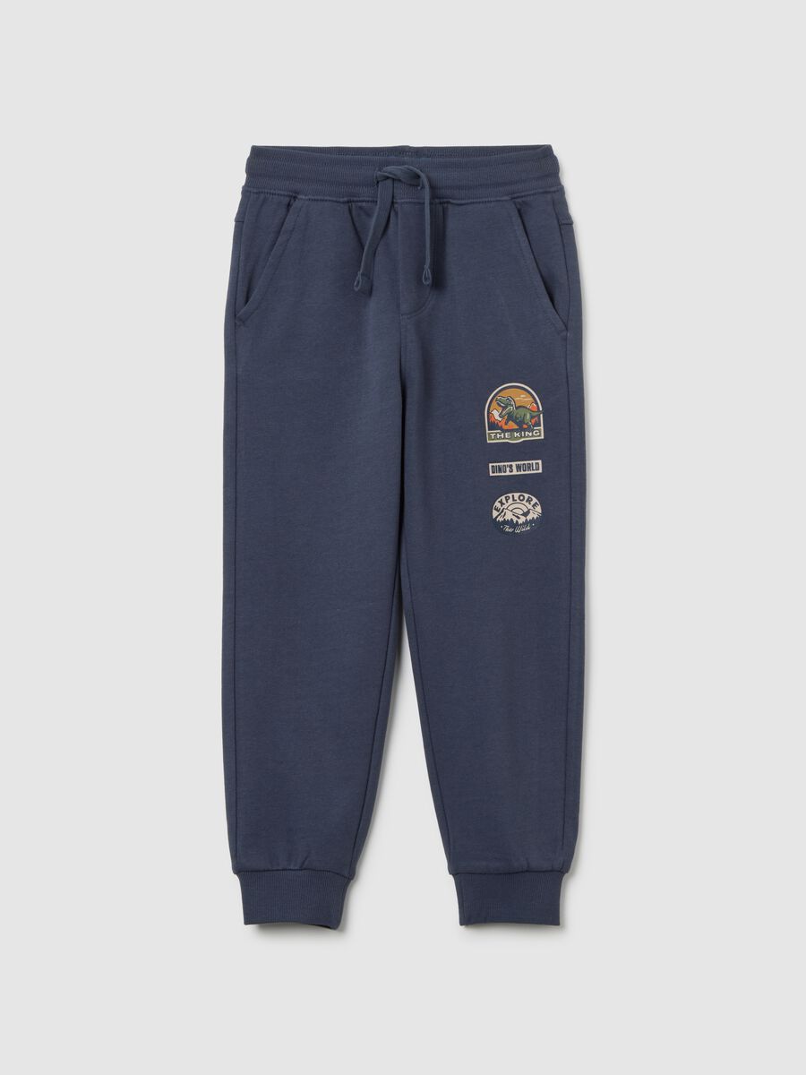 Children's blue trousers in pure cotton regular fit with prints_0