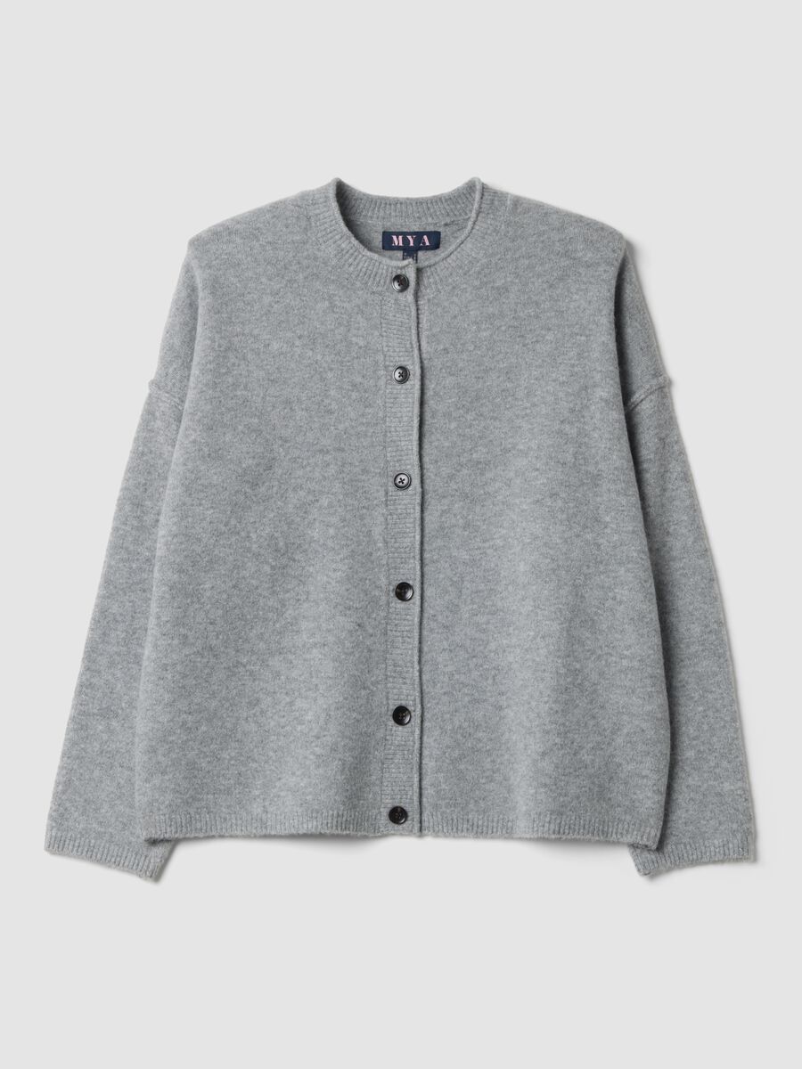 Grey Stretch Wool Crew-Neck Cardigan_0