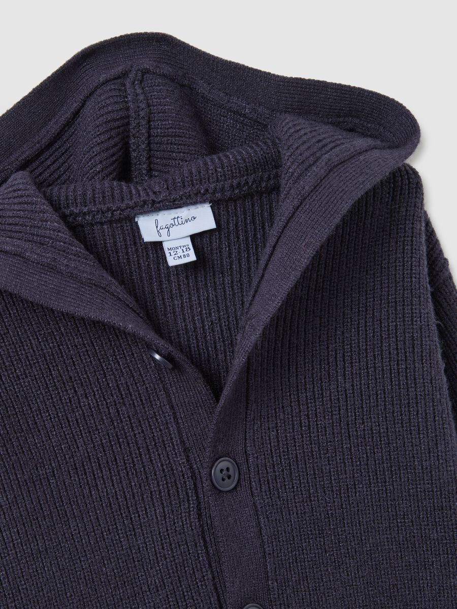 Regular Fit Blue Ribbed Baby Cardigan with Hood_2