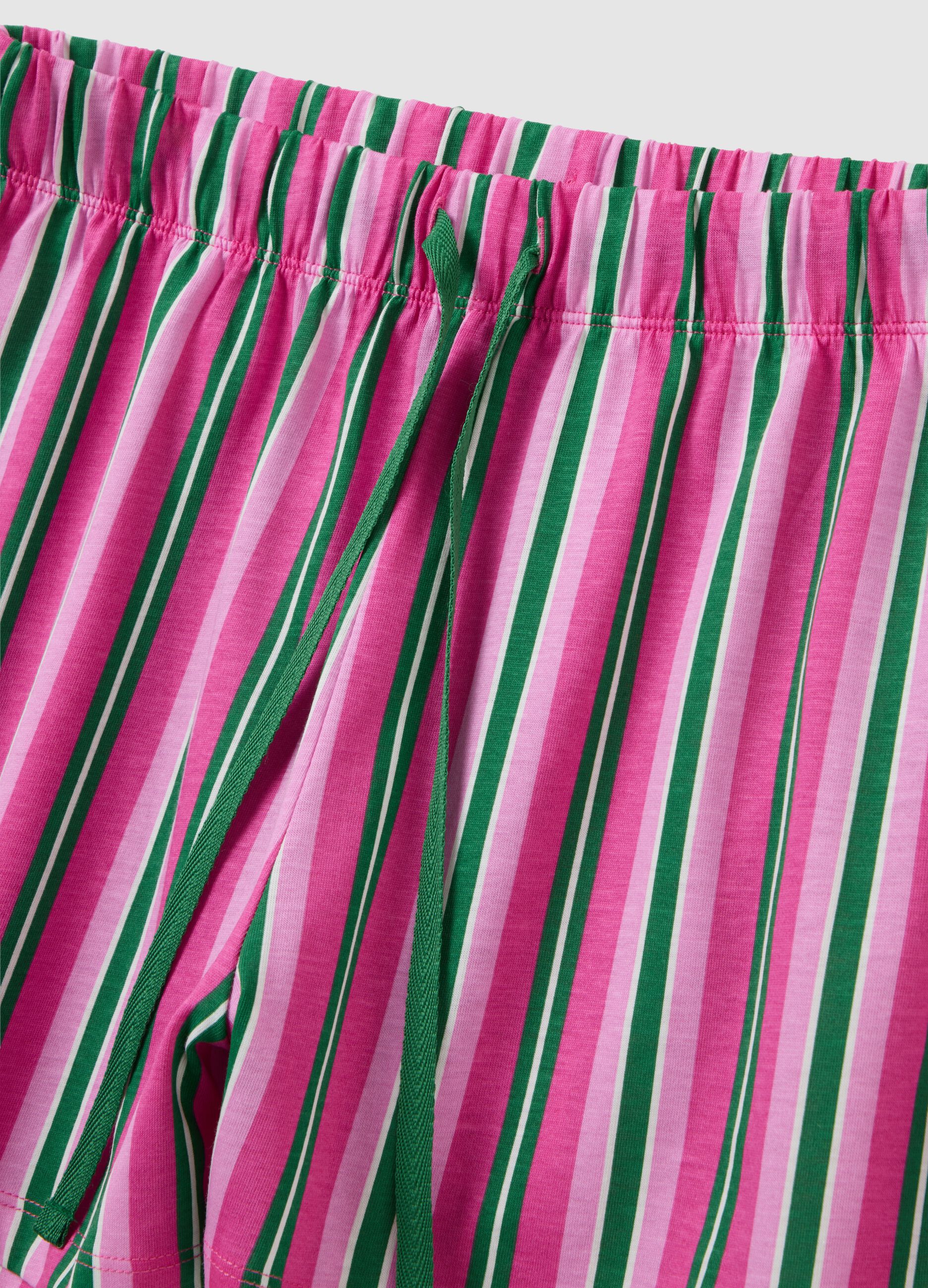 Set pigiama da donna in puro cotone verde e rosa regular fit