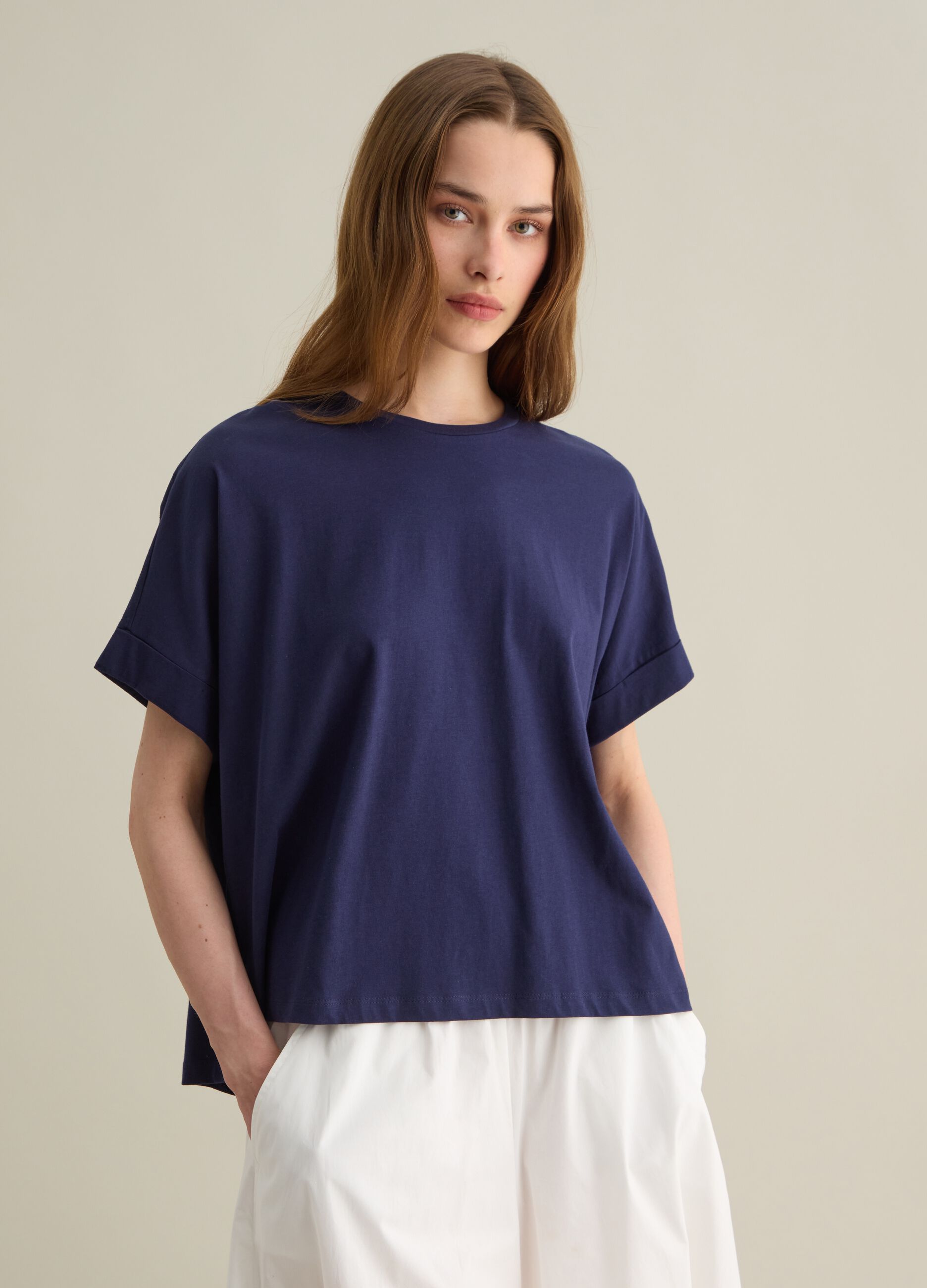Piombo Blue Cotton T-shirt