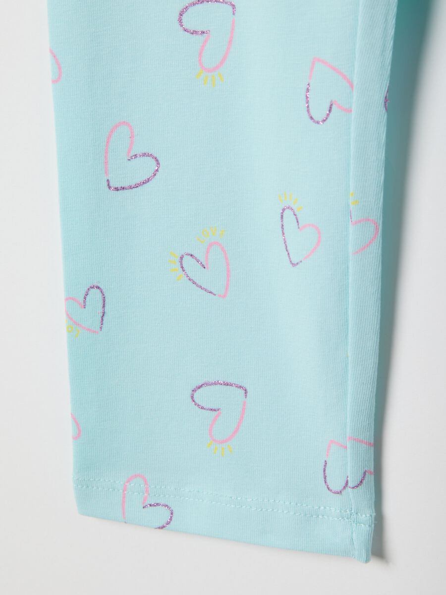 Blue stretch cotton skinny fit leggings for girls with hearts_3