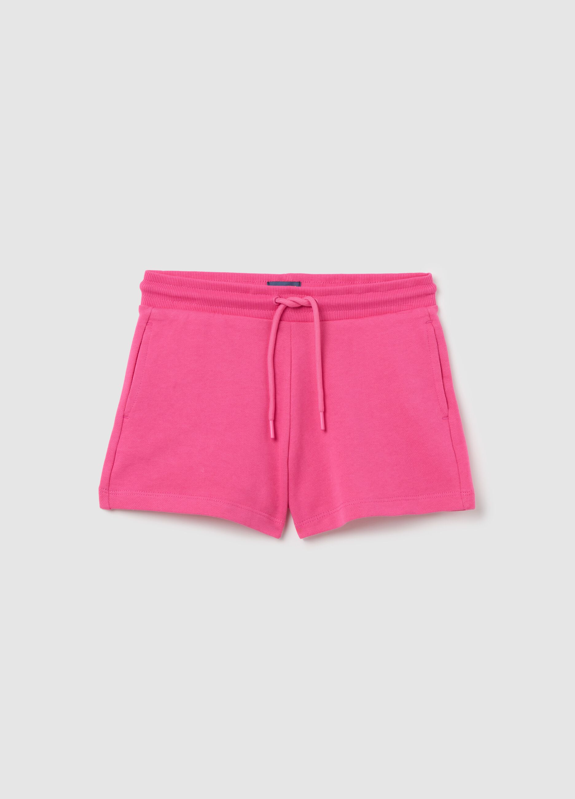 Girls’ pink regular-fit shorts in 100% cotton with elastic waist