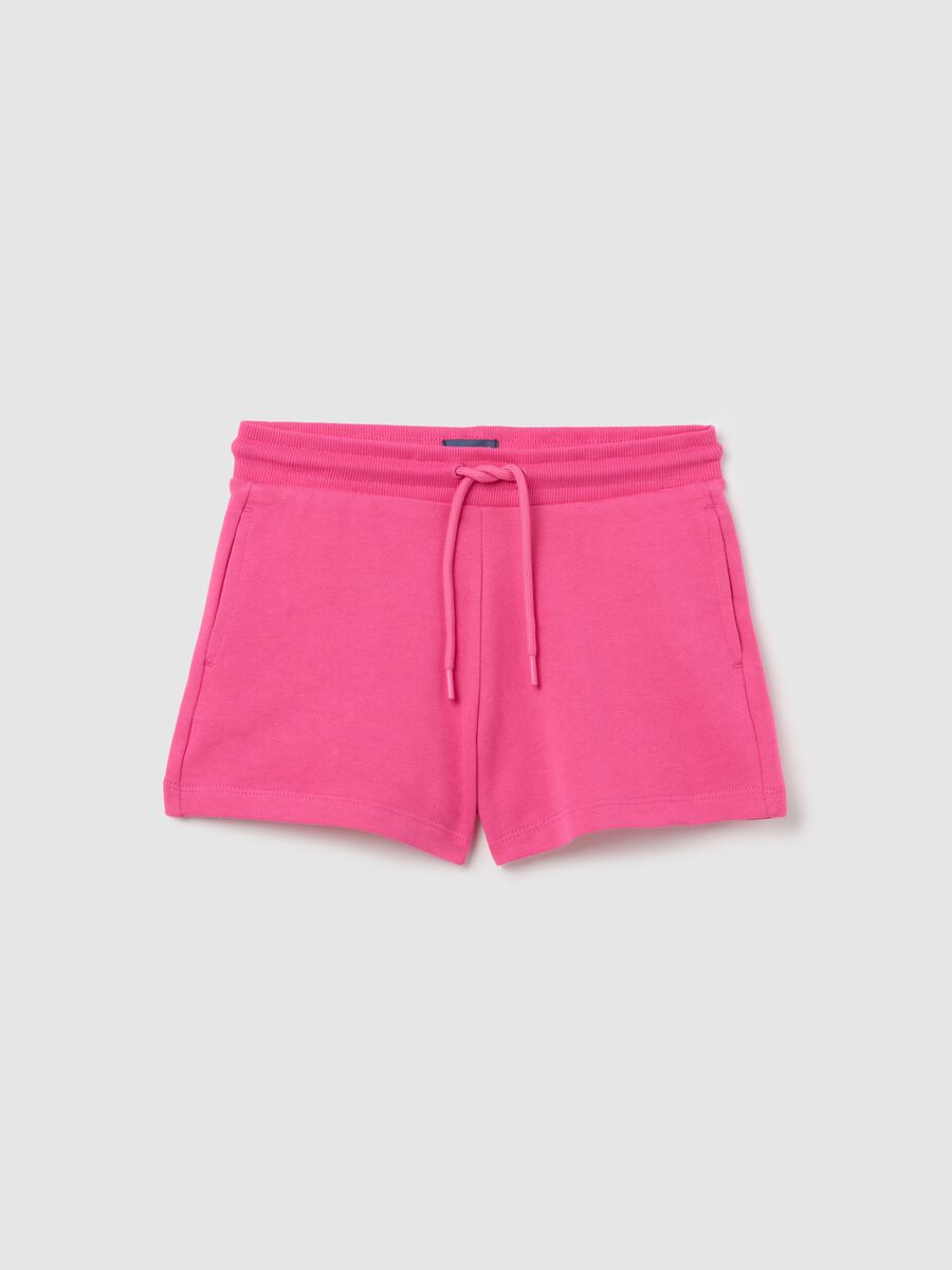 Shorts da ragazza in puro cotone rosa regular fit con vita elasticizzata_3