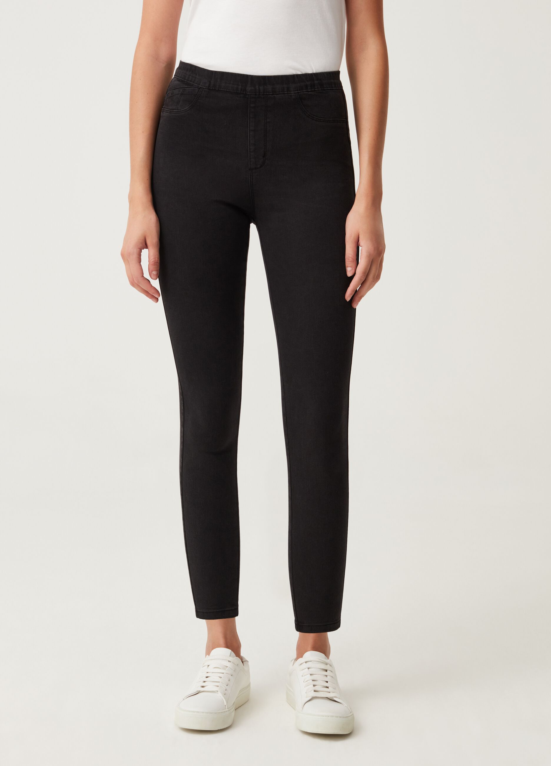 Jeggings cropped a vita alta