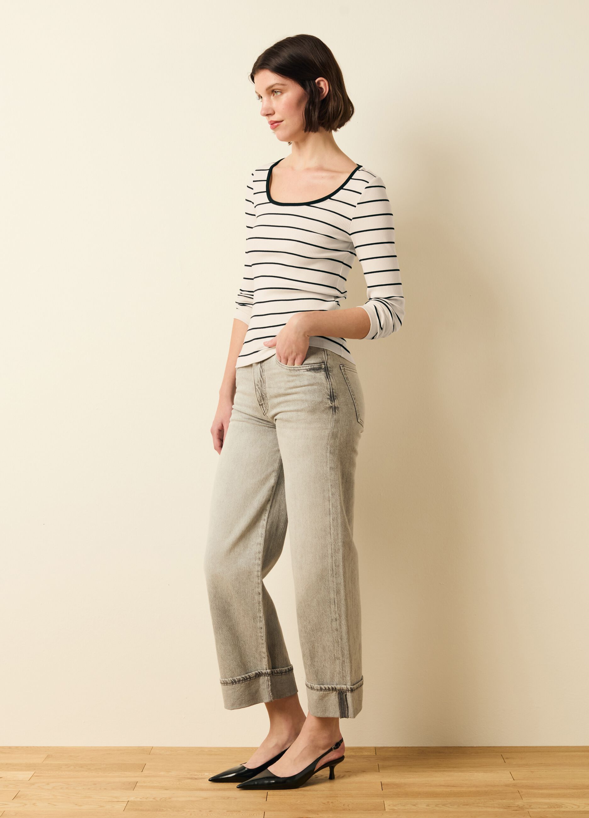 Ribbed T-shirt with striped pattern