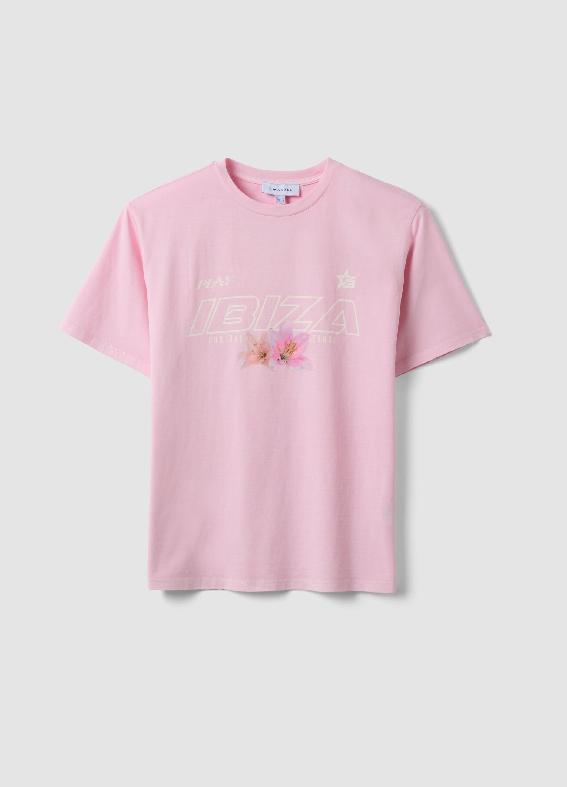 Pink pure cotton T-shirt with slogan print, relaxed fit