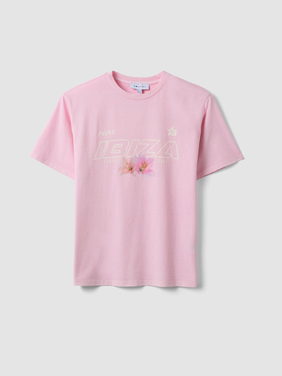 White pure cotton T-shirt with slogan, relaxed fit_4