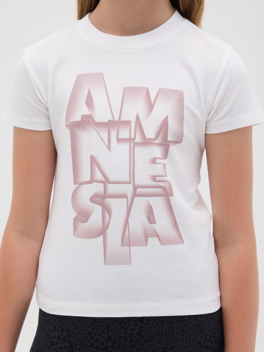 T-shirt bianca in cotone elasticizzato con stampa _2