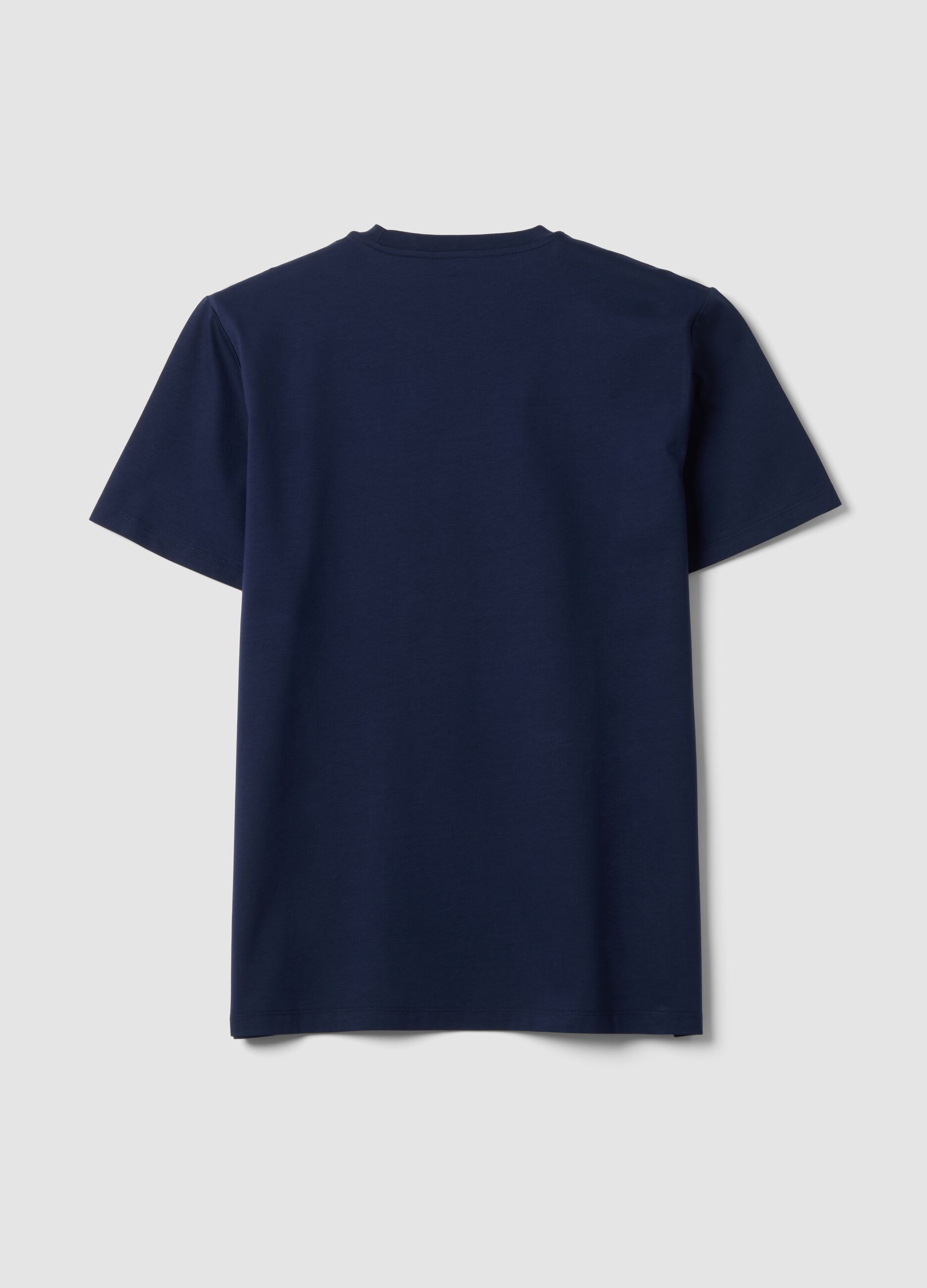 Blue mercerised pure cotton crew-neck T-shirt, regular fit
