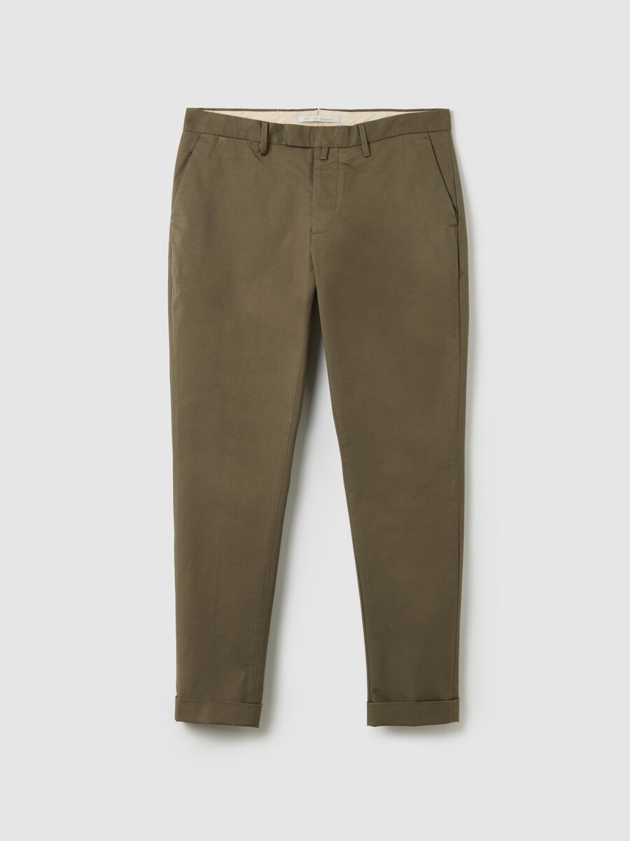 Pantaloni chino verdi in misto cotone elasticizzato slim fit_4