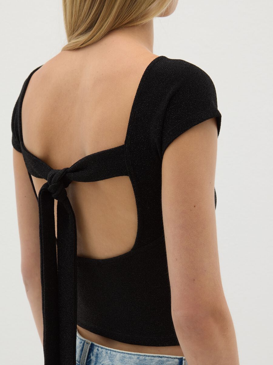 Women's fitted black viscose blend top_2