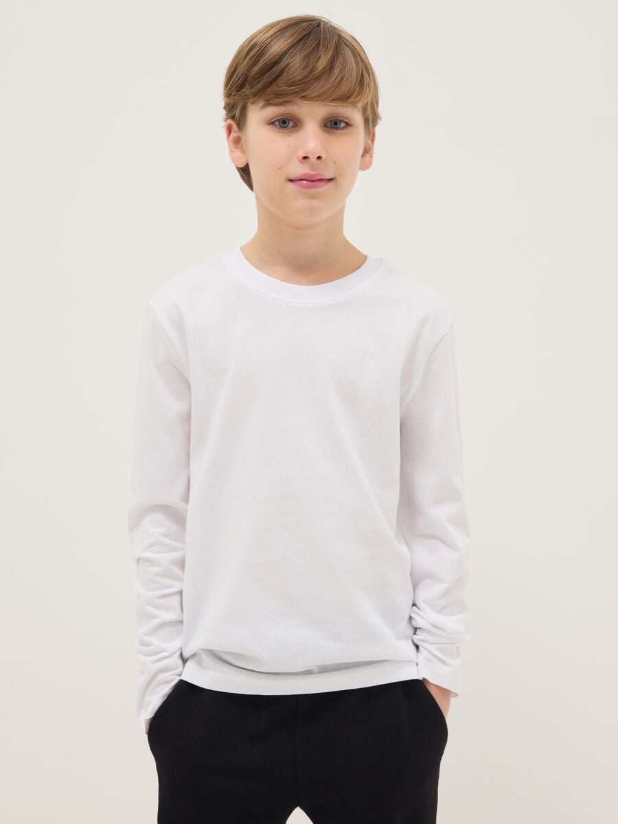 T-shirt in puro cotone bianca regular fit per ragazzo_0