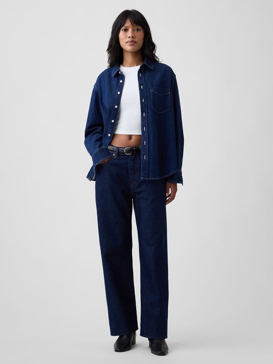 Jeans denim in puro cotone a gamba dritta_0