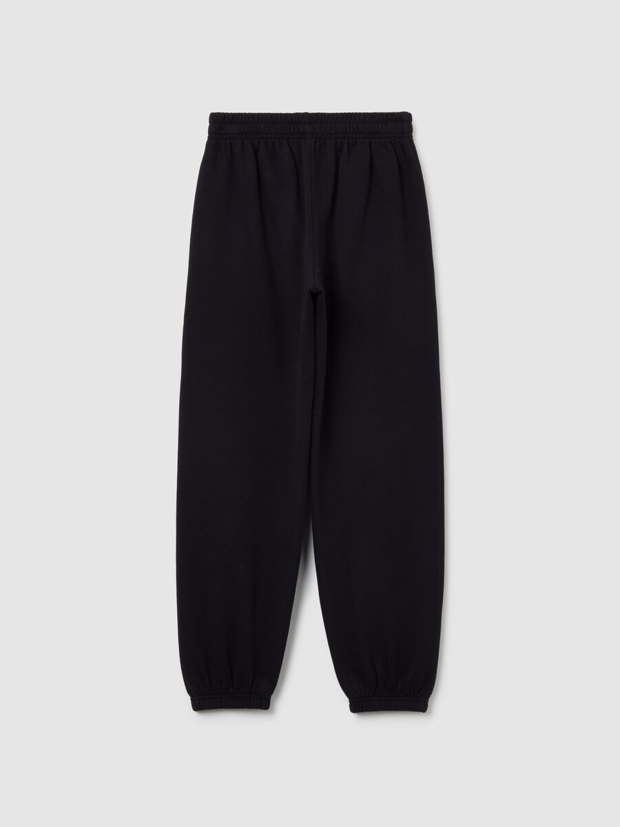 Girls' black jogger trousers in pure cotton with print_1