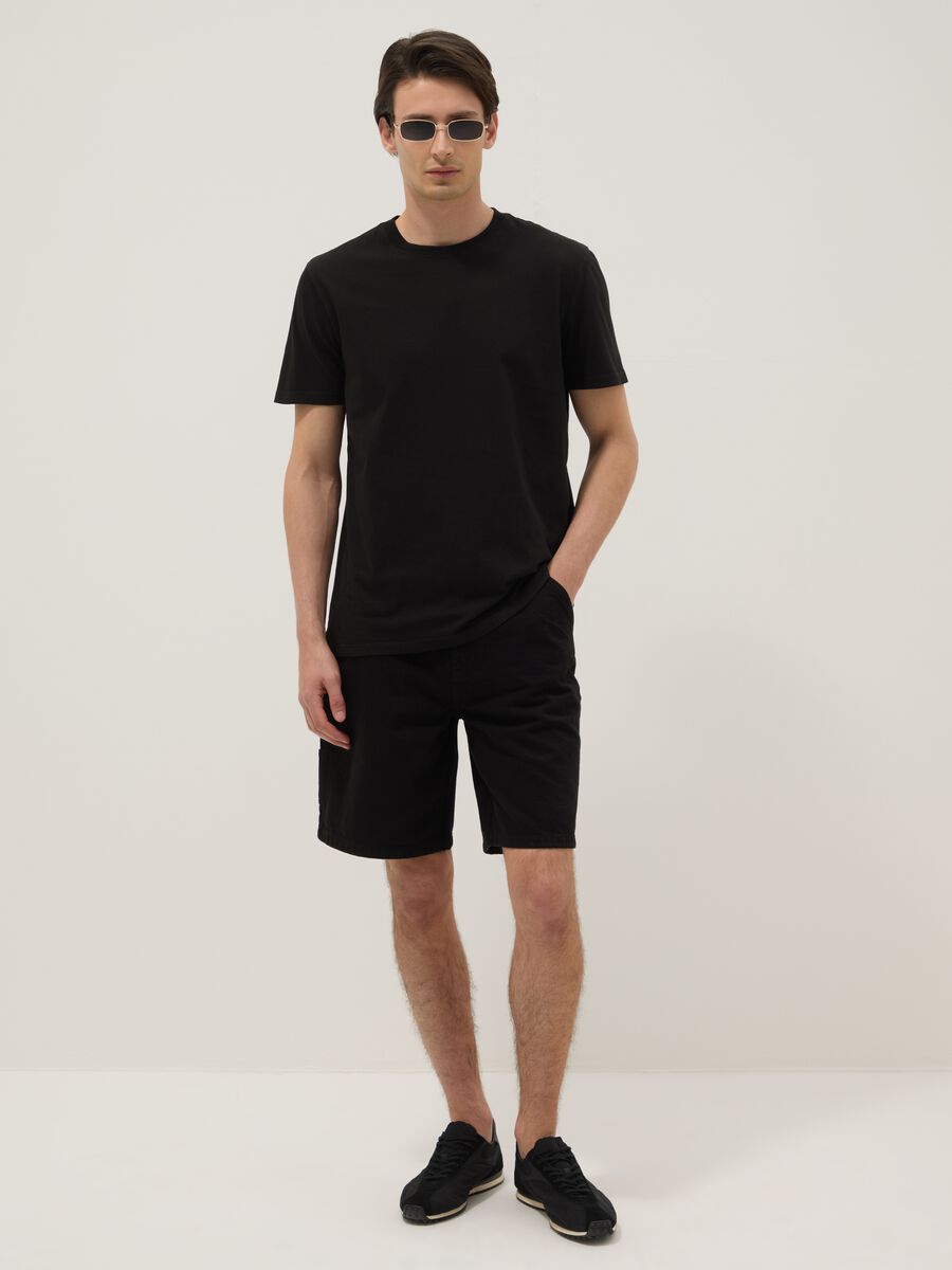 Black pure cotton cargo shorts_0