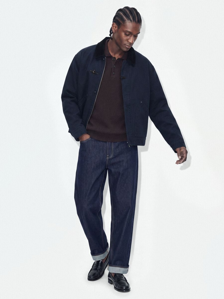 Blue cropped pure cotton padded jacket, oversized fit_1