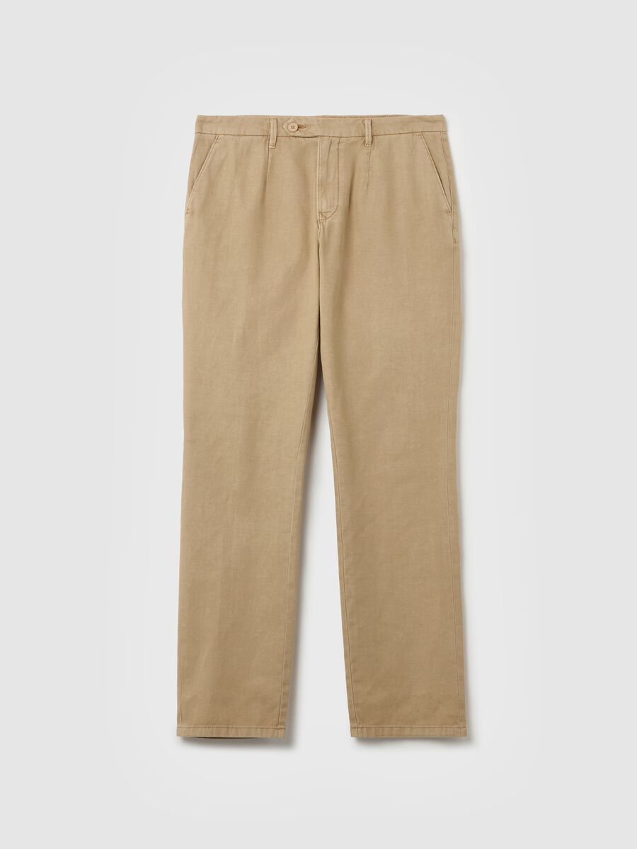 Chino trousers in beige linen and cotton_4