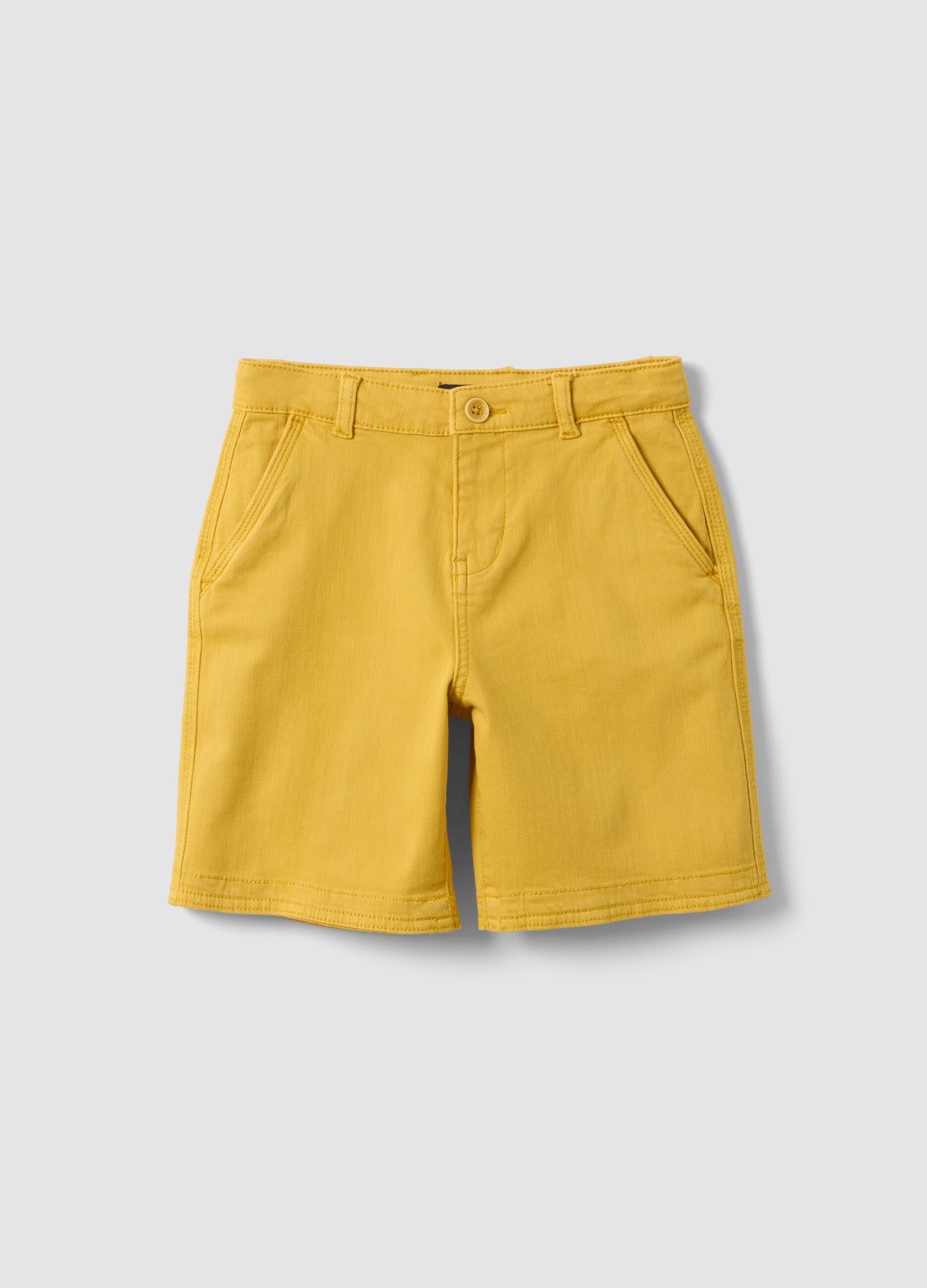 Boys' yellow cargo baggy shorts in stretch cotton