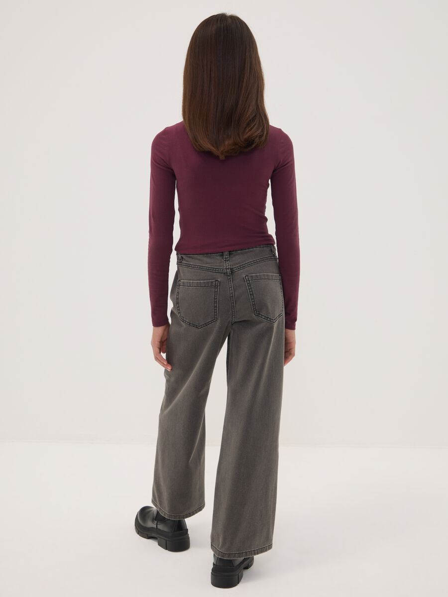 Jeans grigi wide leg in puro cotone con strass_1