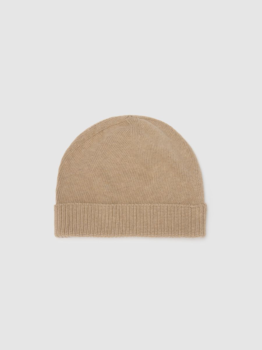 Beige ribbed cotton beanie_0