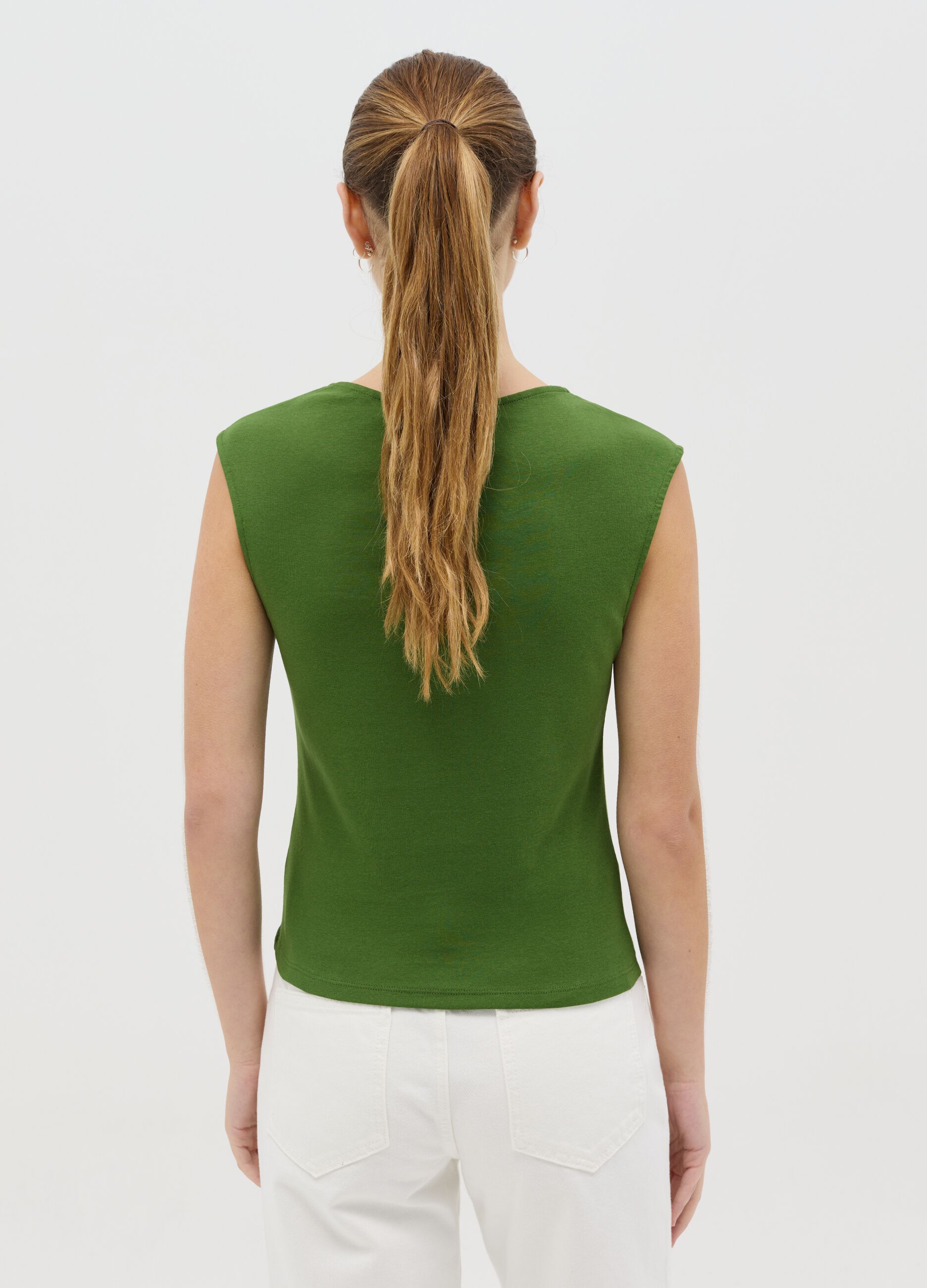 Green tank top with square neck