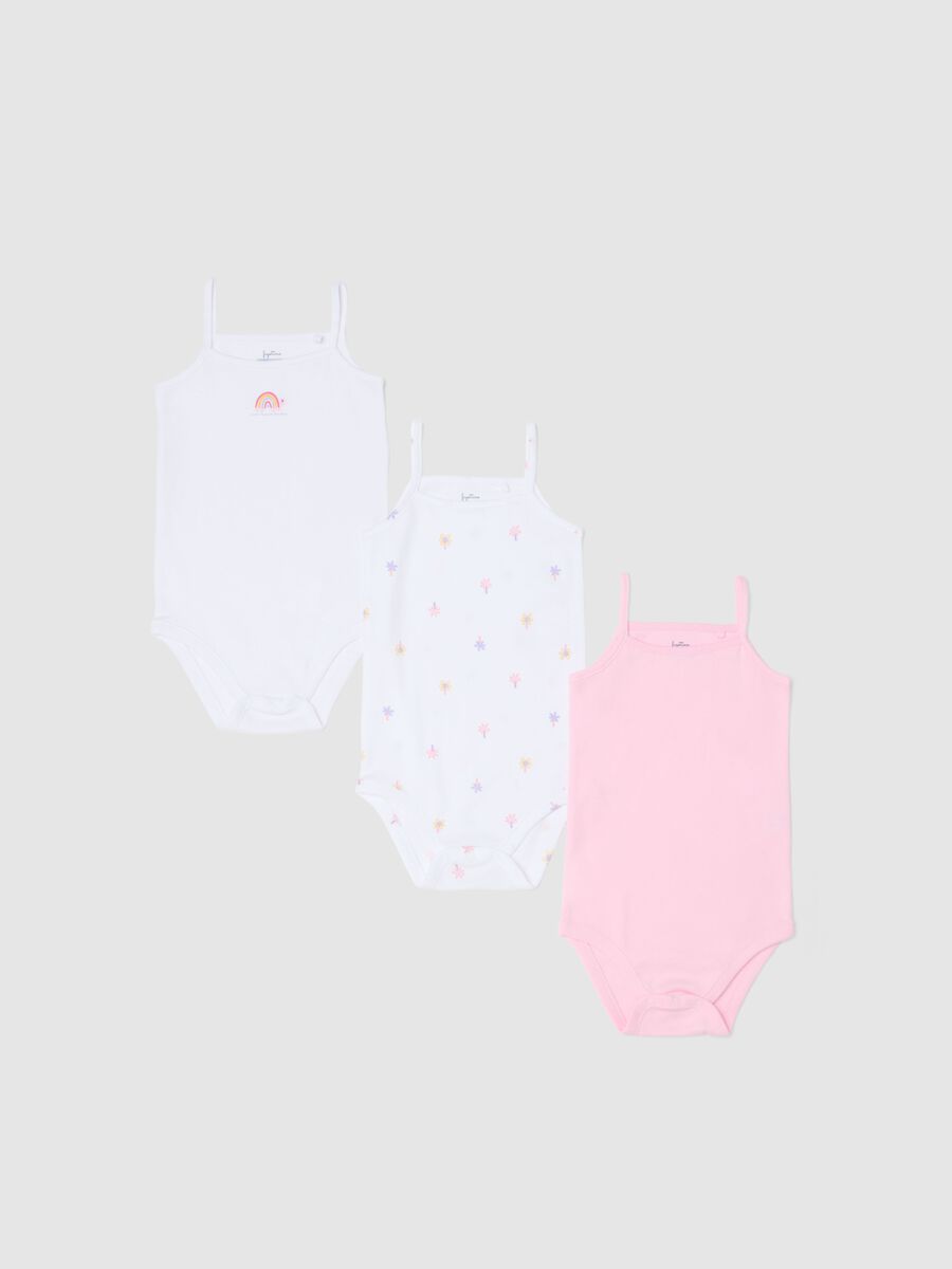 Tripack body in puro cotone multicolor da neonata con spalline sottili_0