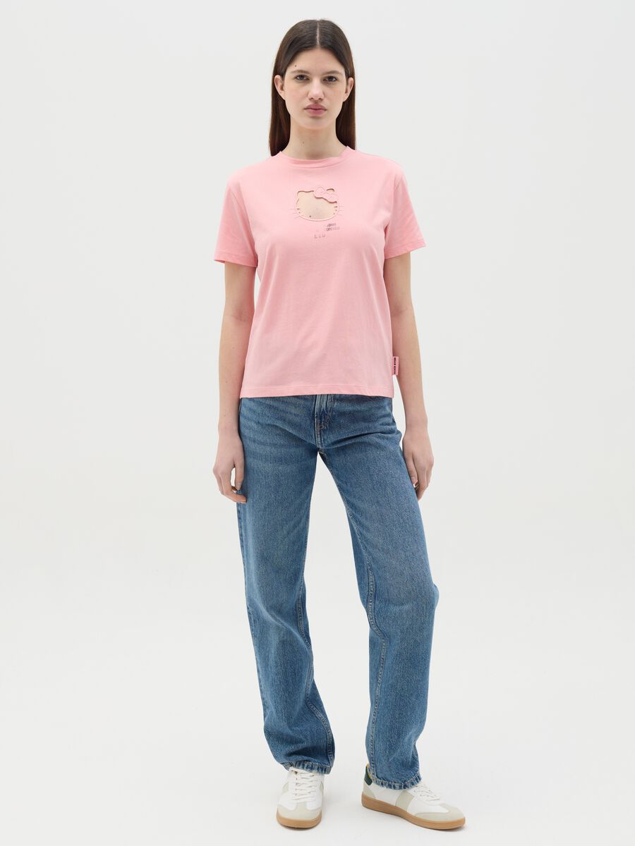 Pink T-shirt in cotton with Hello Kitty embroidery_1