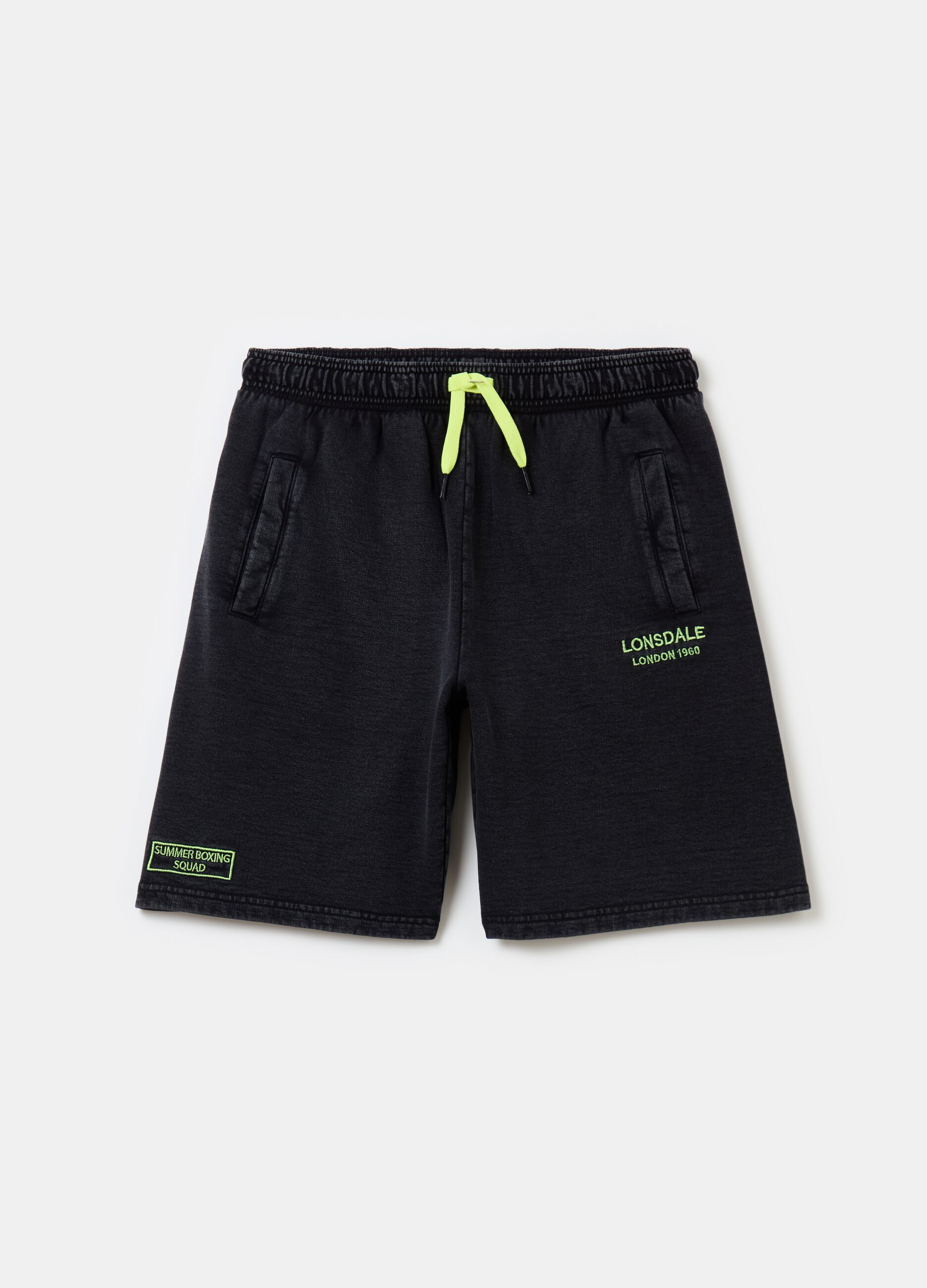 Bermuda shorts with logo embroidery and Boxing print