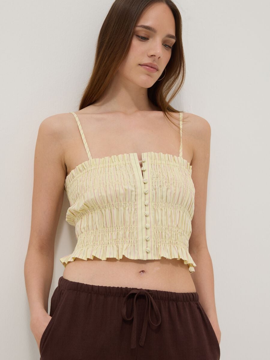 Tank top giallo in puro cotone con arricciatura regular fit_1
