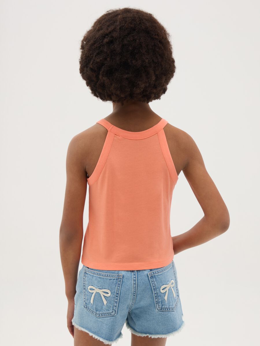 Top da ragazze in puro cotone arancione fitted con stampa_2