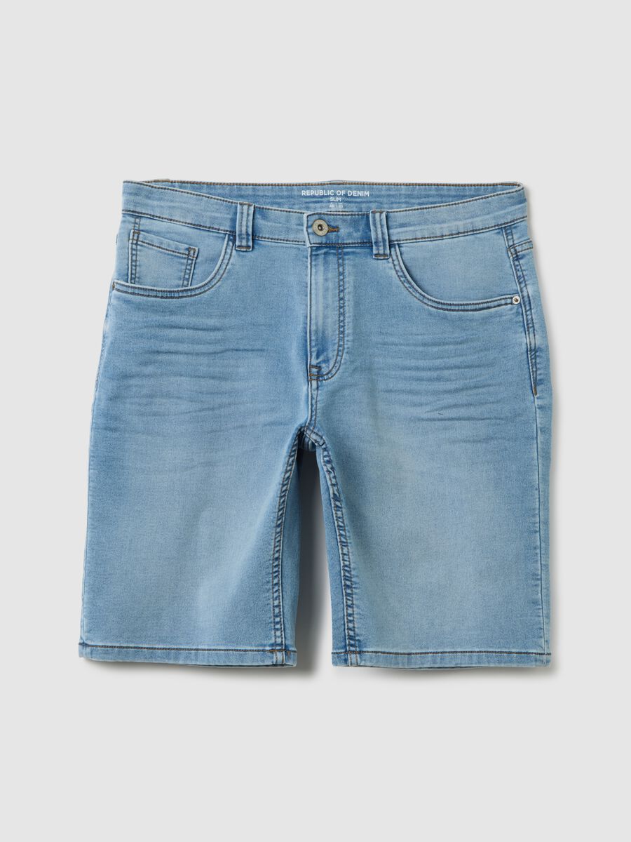 Men's Slim Fit Light Blue Denim Shorts_4