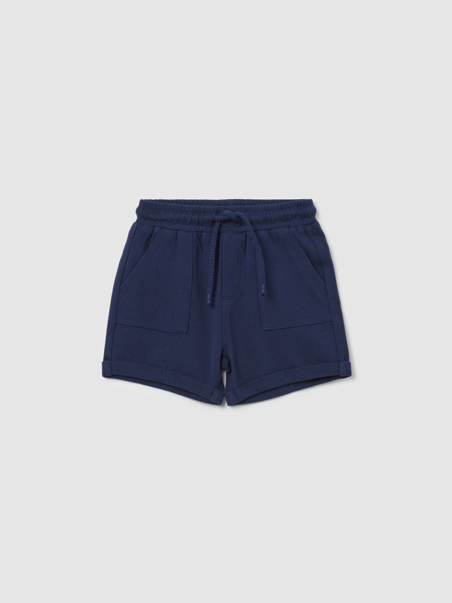 Blue shorts in cotton and viscose with drawstring_0