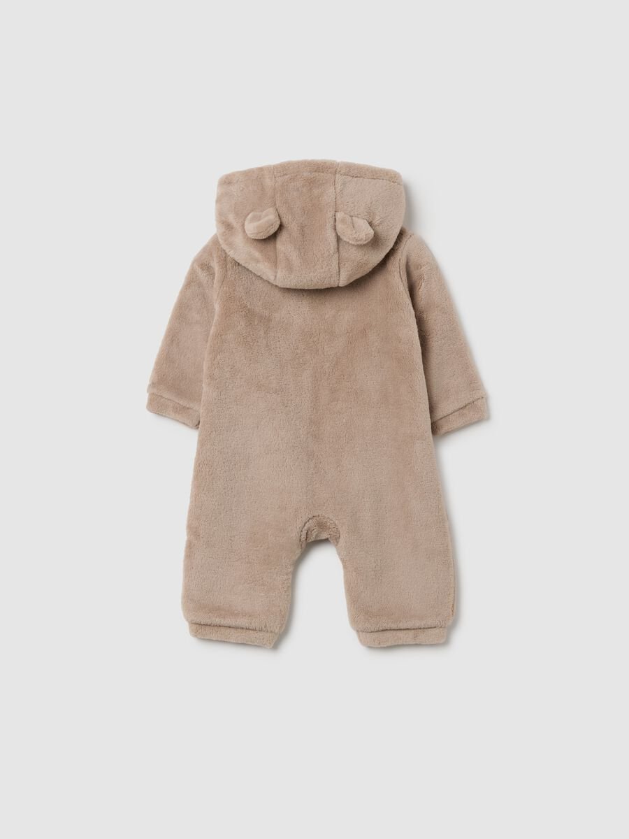 Tutina da neonato in pile beige con cappuccio_1
